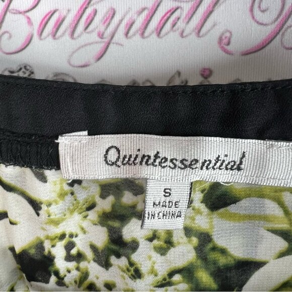 Quintessential blouse flowers Floral Green white black Top artsy button flowy - Picture 9 of 11